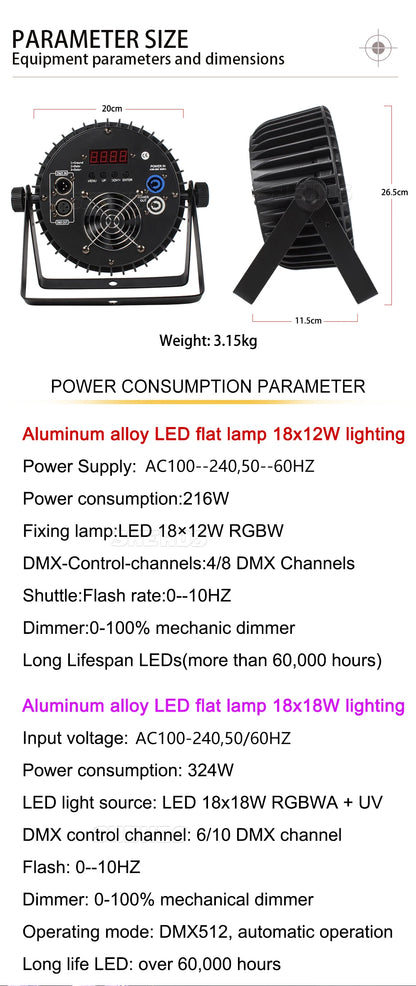 SHEHDS 4PCS Aluminum Alloy LED Flat Par 18x12W RGBW/18x18W RGBWA+UV LED Lighting DMX512 Disco Professional Stage DJ Equipment
