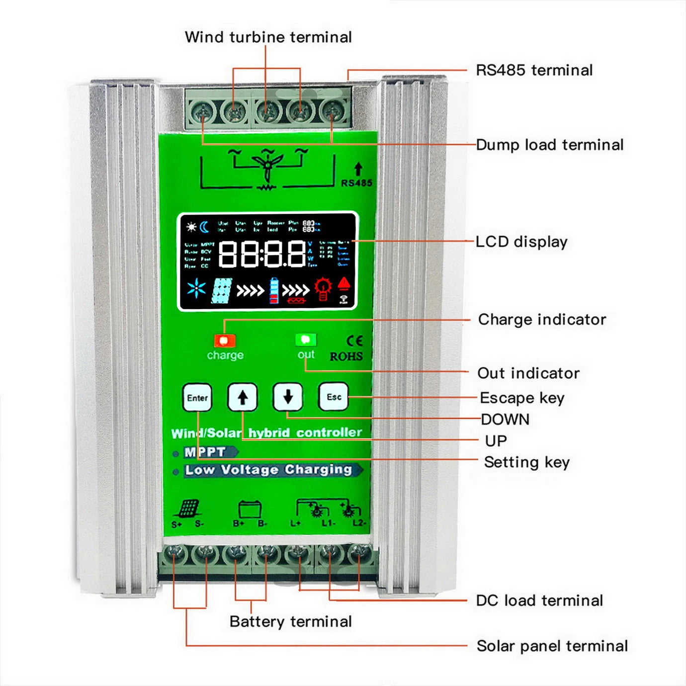WIFI 4000W Wind Solar Hybrid Charge Controller with Equalizer, 12V 24V 48V AUTO, MPPT for Solar and Wind, for Lithium Lead Batte
