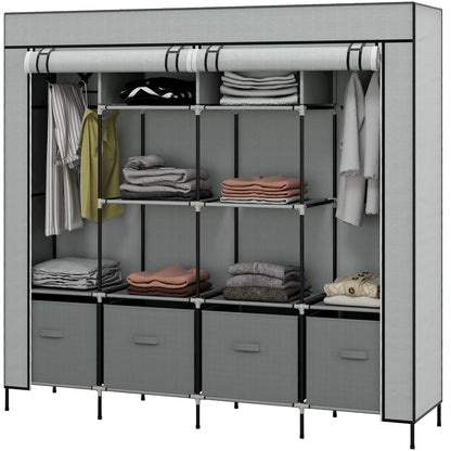 Homcom Fabric Wardrobe with 10 Compartments 4 Drawers 166X42.5X169.5 cm Gray