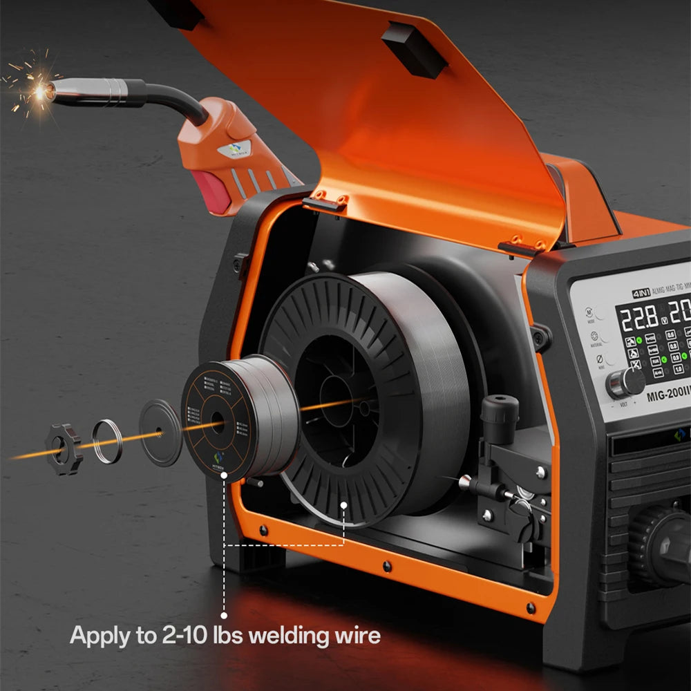 HITBOX 7 in 1 MIG Welding Machine 200A MMA/Gas Flux MIG/Lift TIG/Spot Welding/Spool Gun/Single Pulse Aluminium Welder Home DIY