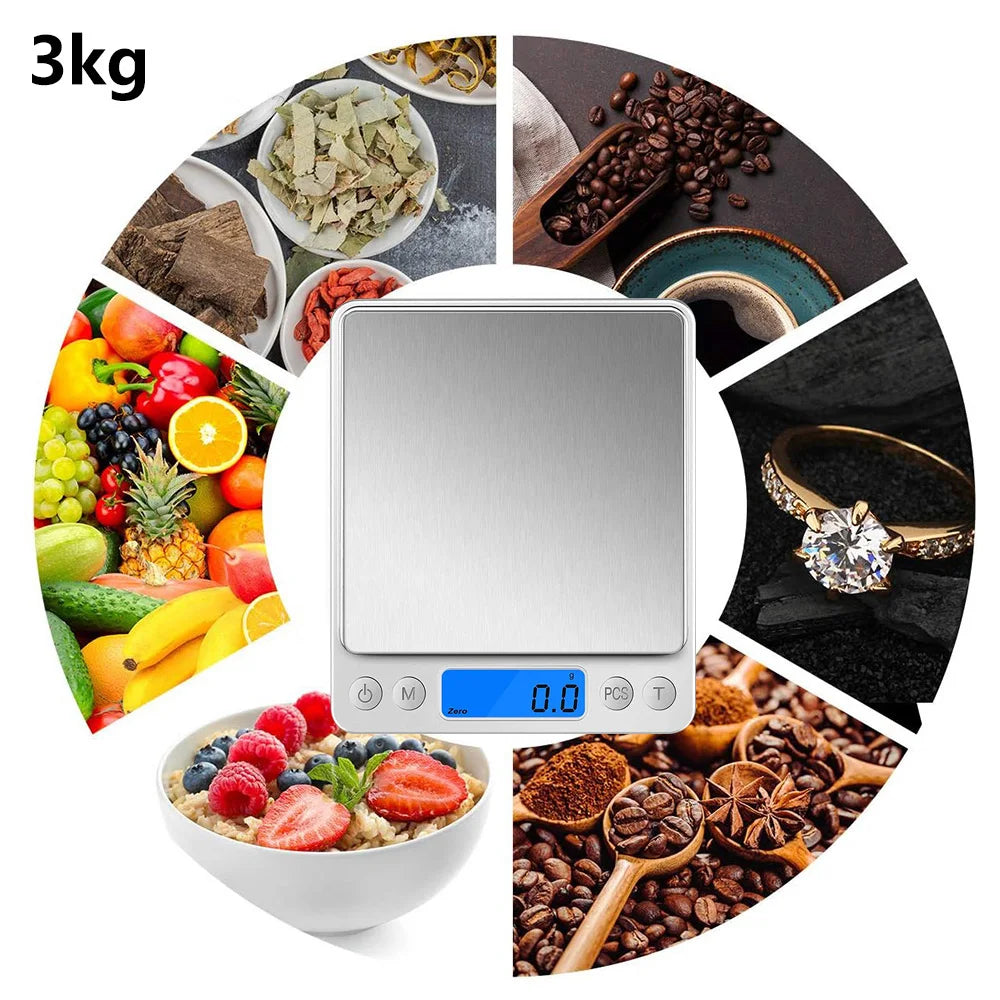 Digital Kitchen Scale 3000g/ 0.1g Small Jewelry Scale with LCD Display Food Scales Home Baking and Cooking Gram Scale