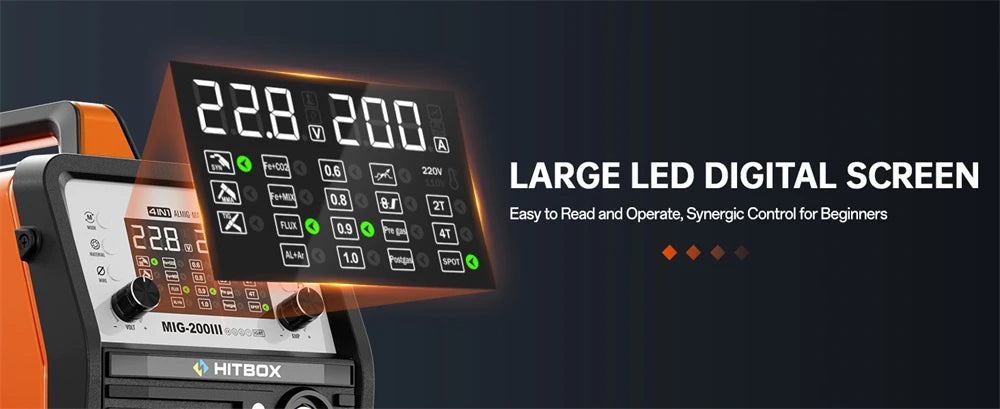 HITBOX 7 in 1 MIG Welding Machine 200A MMA/Gas Flux MIG/Lift TIG/Spot Welding/Spool Gun/Single Pulse Aluminium Welder Home DIY