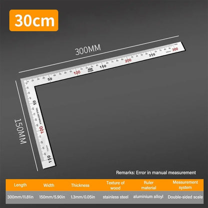 30/50CM Angle Square Ruler 90 Degree Right Angle Ruler Stainless Steel Triangle Ruler Woodworking Gauge Measuring Tool