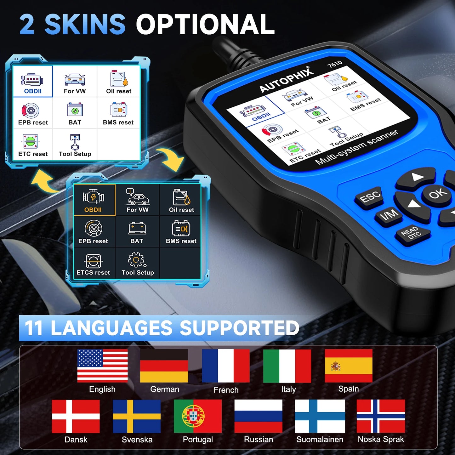 Autophix 7610 OBD2 Automotive Scanner for VW/AUDI All System EOBD/OBDII Code Reader ABS SRS Oil EPB D.PF TPMS Reset Car Tool