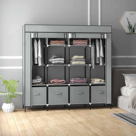 Homcom Fabric Wardrobe with 10 Compartments 4 Drawers 166X42.5X169.5 cm Gray