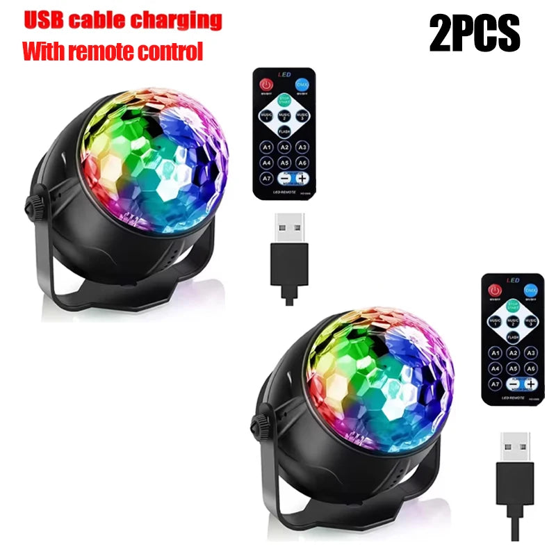 RGB LED Stage Disco Light Rotating DJ Ball Strobe Remote Sound Control Magic Dance Car Christmas Gift Party Club Laser Show Lamp