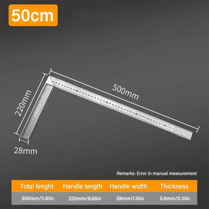 30/50CM Angle Square Ruler 90 Degree Right Angle Ruler Stainless Steel Triangle Ruler Woodworking Gauge Measuring Tool