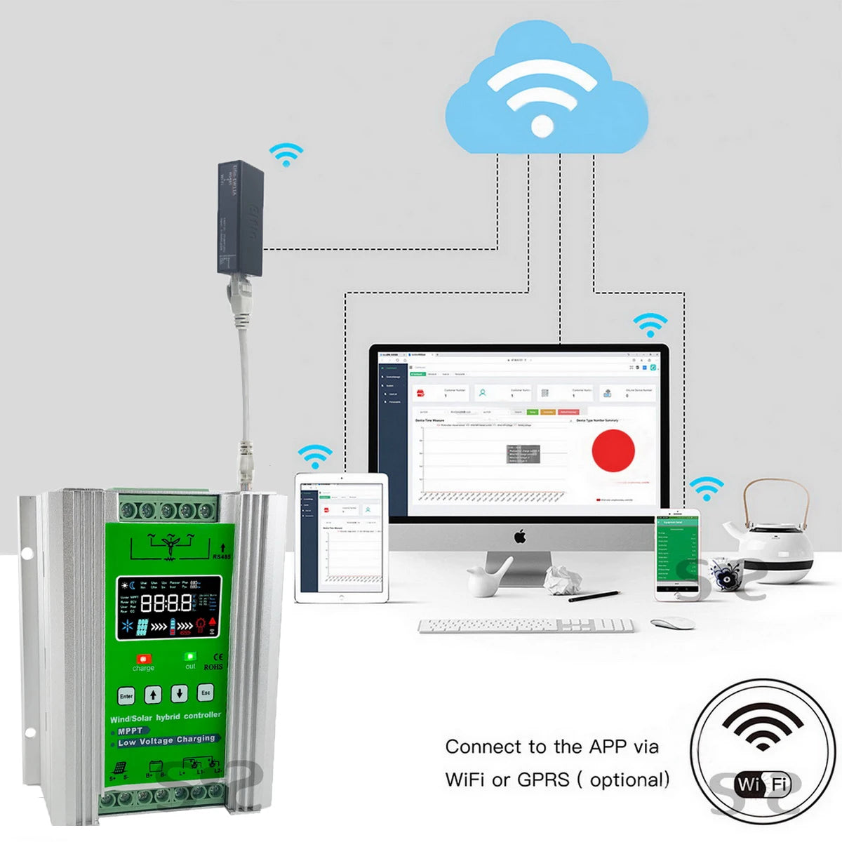 WIFI 4000W Wind Solar Hybrid Charge Controller with Equalizer, 12V 24V 48V AUTO, MPPT for Solar and Wind, for Lithium Lead Batte