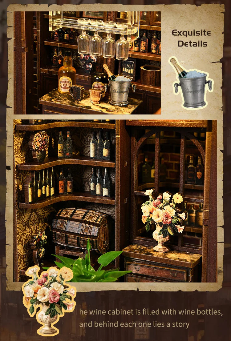 New Corner Bistro Miniature DIY Book Nook - 3D Wooden Puzzle Craft Kit, Christmas & Black Friday Micro Scene Model Gift