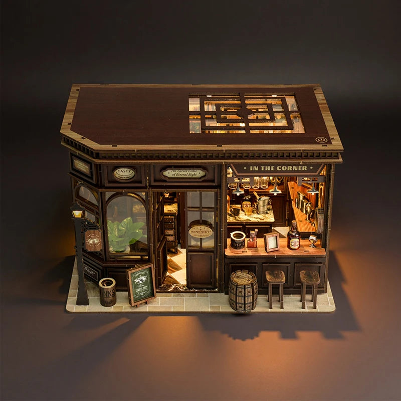 New Corner Bistro Miniature DIY Book Nook - 3D Wooden Puzzle Craft Kit, Christmas & Black Friday Micro Scene Model Gift