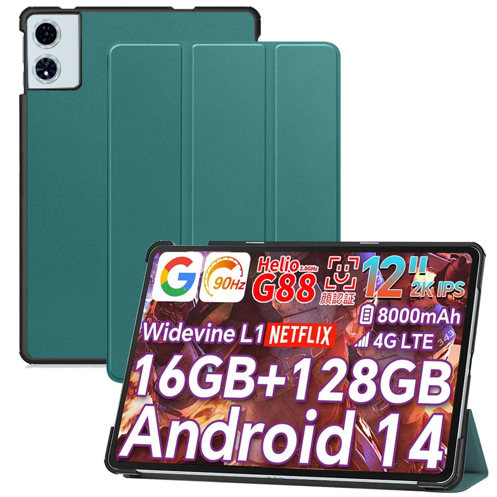 Case For Blackview Mega2 12" Tablet PC Slim Tri-Folding Stand Flip Book Cover Case For Oscal Pad 100 12” with  Hard Back Shell