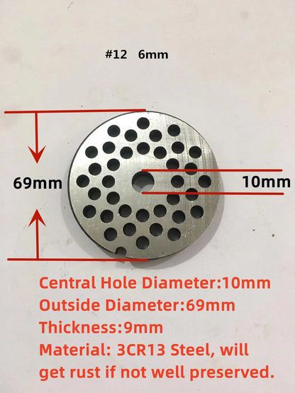 #12 Replaceable Meat Grinder Plate OD 69mm Center 10mm Hole 3-20mm Manganese Steel Chopper Mincer Disc For Mixer Food Chopper