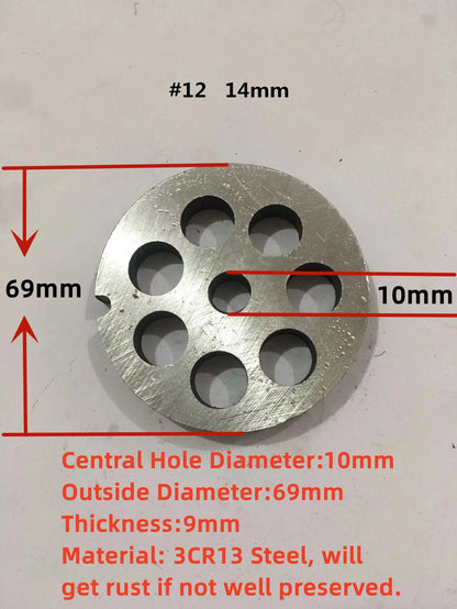 #12 Replaceable Meat Grinder Plate OD 69mm Center 10mm Hole 3-20mm Manganese Steel Chopper Mincer Disc For Mixer Food Chopper