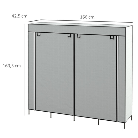 Homcom Fabric Wardrobe with 10 Compartments 4 Drawers 166X42.5X169.5 cm Gray