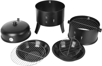 Charcoal BBQ Smoker Grill,3-in-1 Portable Vertical Grill Cooker with Built-in Thermometers & Adjustable Vent Systems for Outdoor