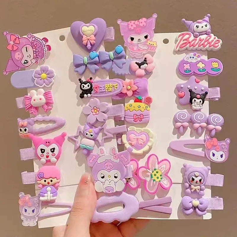 14pcs Sanrio Kuromi Cute Hairclip Headwear For Girls Anime Cartoon Fashion Hairpin Hair Accessories Kids Birthday Xmas Gift
