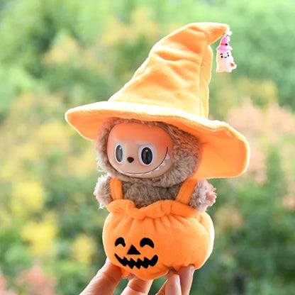17cm Labubu Clothes Blind Box Universal Sitting Standing Plush Doll Accessories Labubu Designer Clothes Pumpkin costume set