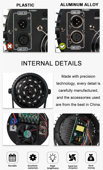 SHEHDS 4PCS Aluminum Alloy LED Flat Par 18x12W RGBW/18x18W RGBWA+UV LED Lighting DMX512 Disco Professional Stage DJ Equipment