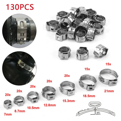 130pcs Single Ear Hose Clamps with Pliers or 130pcs Hose Clamps or 1PC Pliers 304 Stainless Steel Hose Clamps Cinch Clamp Rings