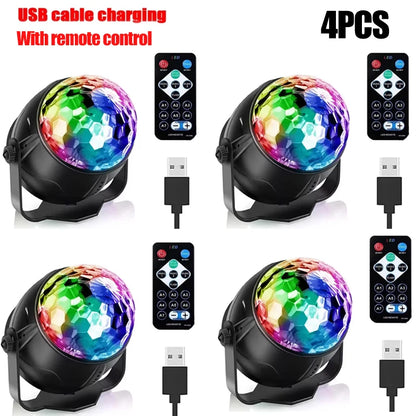 RGB LED Stage Disco Light Rotating DJ Ball Strobe Remote Sound Control Magic Dance Car Christmas Gift Party Club Laser Show Lamp