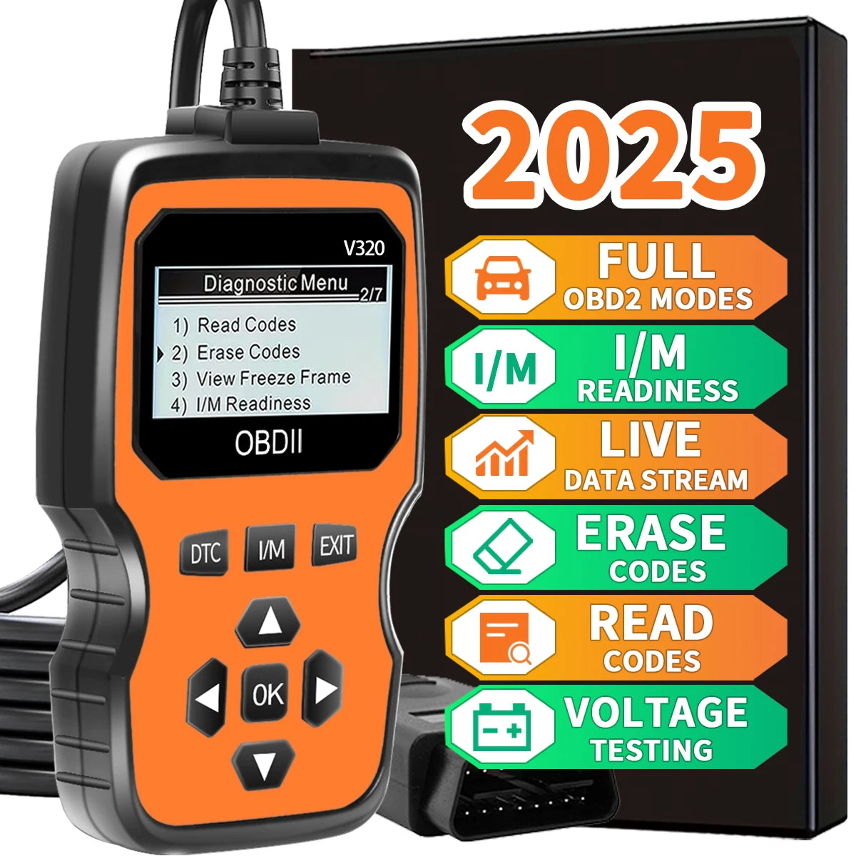 Obd2 Diagnostic Scanner Tools - Engine Fault Code Reader for All Cars in 1996 Years with Real-Time Data Flow, Battery Test and Erase Code