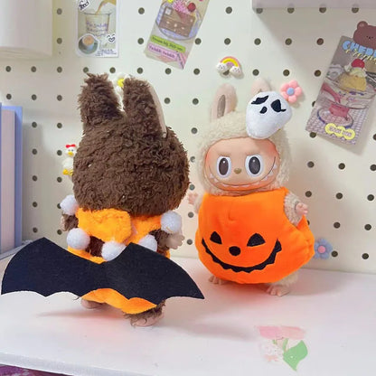 Hot Halloween Labubu Clothes Cute Pumpkin Bat Ghost 2-piece Outfit Mini Plush Doll Clothing Fashion Doll Accessories