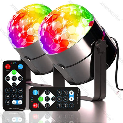 RGB LED Stage Disco Light Rotating DJ Ball Strobe Sound Control Magic Dance Car Christmas Gift Party Club Laser Show Lamp Party