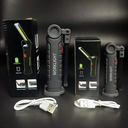 COB LED Work Light Dimmable USB Rechargeable LED Flashlight Inspection Lamp With Magnetic Hook Power Bank 18650 Battery Torch