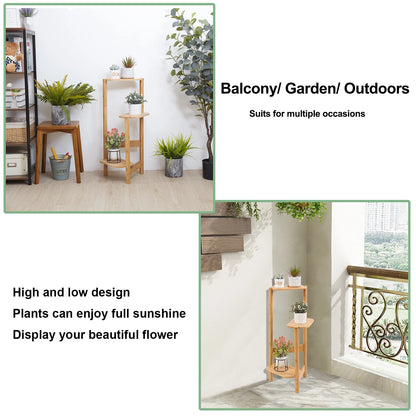 3 Tier Bamboo Tall Corner Plant Rack Planter Stand Flower Pot Holder Storage Rack for Balcony Garden Patio