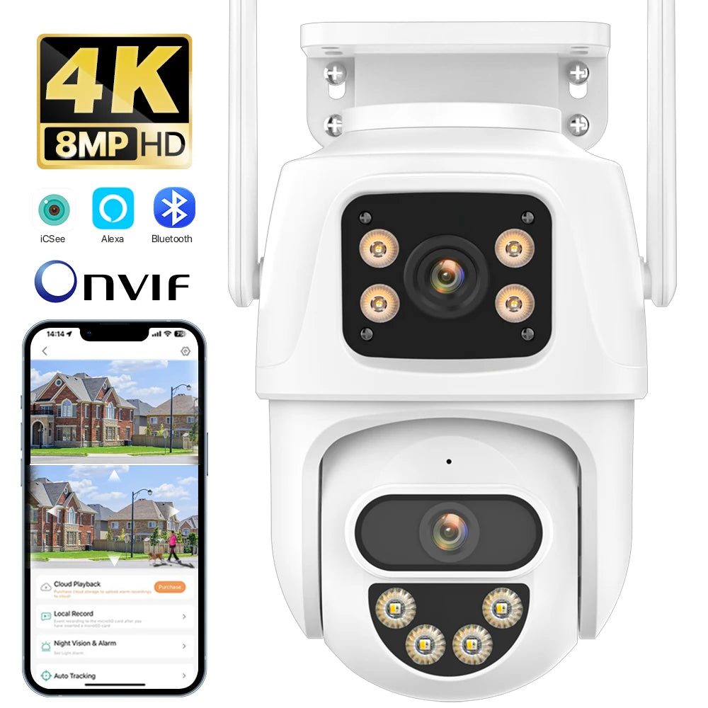8MP 4K PTZ Camera IP Outdoor WiFi Camera HD 4MP H.265 Wireless Surveillance Security CCTV 4MP AI Tracking P2P Onvif iCsee