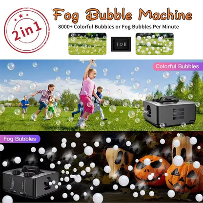 , 2-in-1 Fog Bubble Machine, Indoor and Outdoor Birthday Wedding Halloween Party No Spill Smoke Bubble Machine