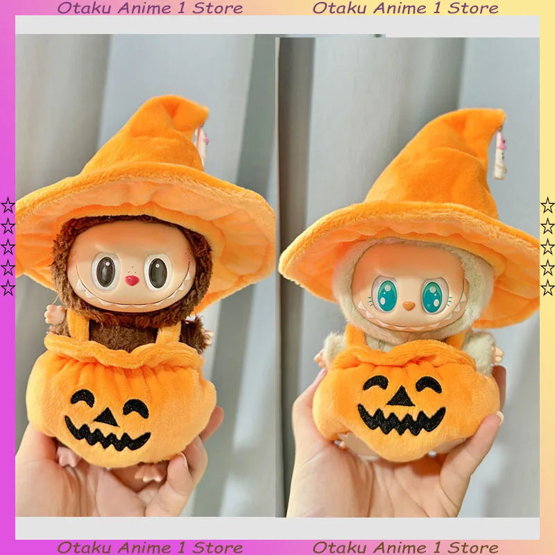 Hot Halloween Labubu Clothes Cute Pumpkin Bat Ghost 2-piece Outfit Mini Plush Doll Clothing Fashion Doll Accessories