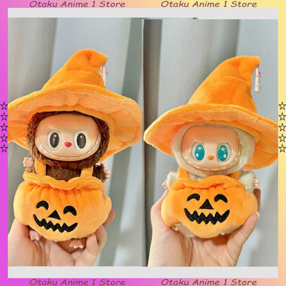 Hot Halloween Labubu Clothes Cute Pumpkin Bat Ghost 2-piece Outfit Mini Plush Doll Clothing Fashion Doll Accessories
