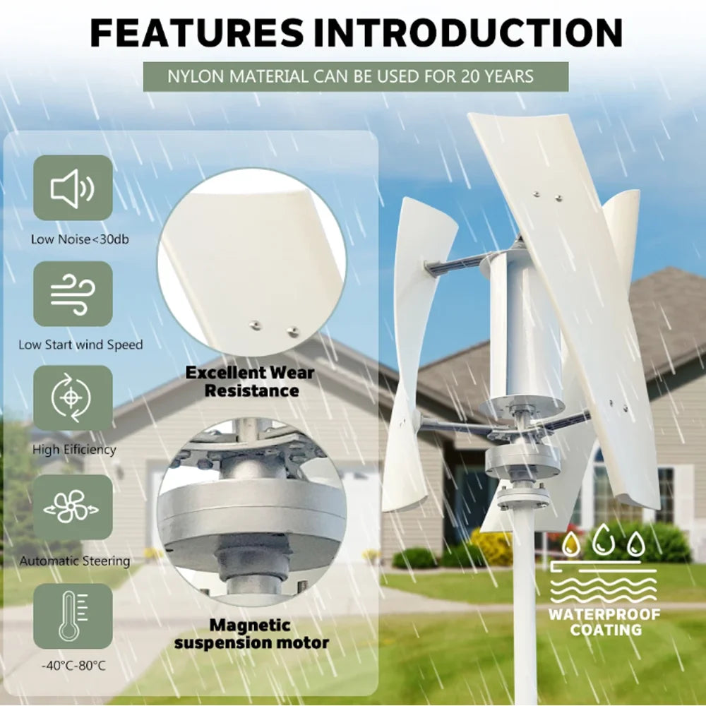 3000W High Efficiency Wind Turbine Off Grid System 12V 24V 48V Output Voltage 220V 230V 240V Home Appliance Power Supply System
