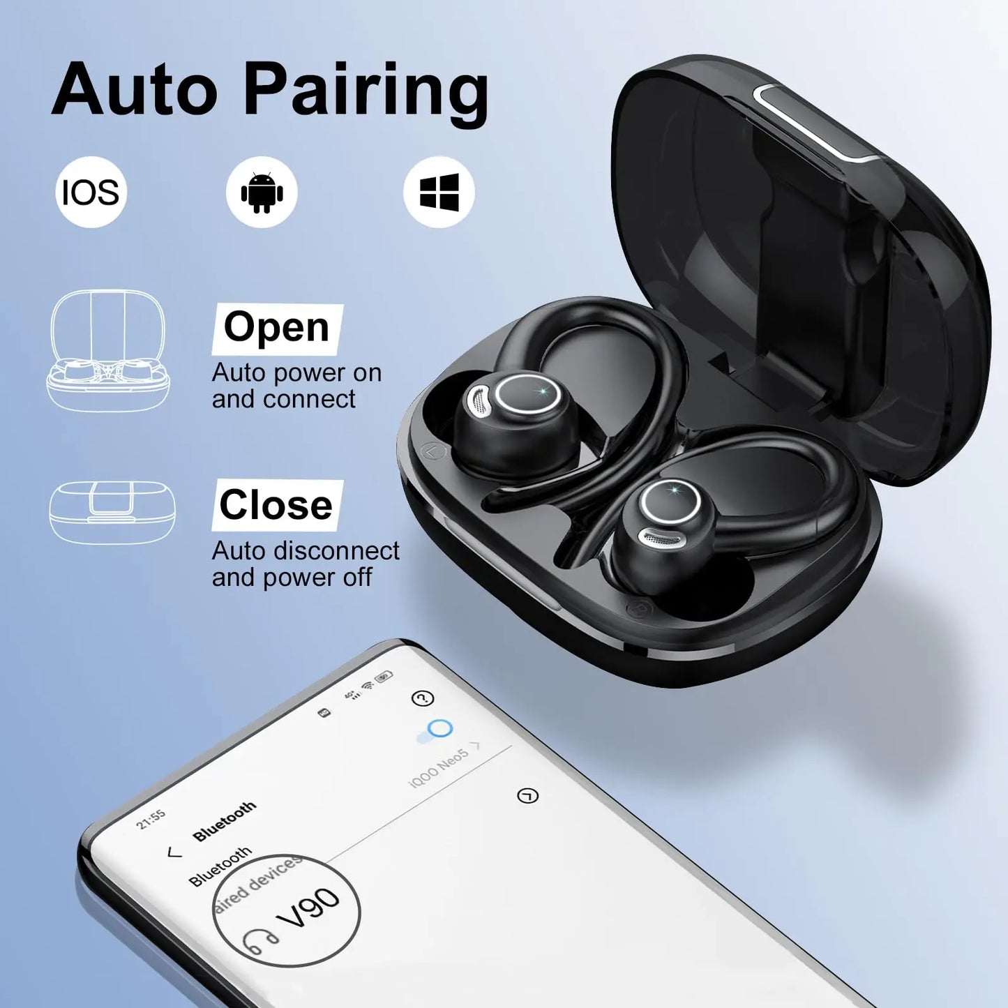 Headphones Wireless Earbuds Sport , 48H Wireless Earphones with HD Mic, IP7 Waterproof Earbud for Sports/Running/Workout.
