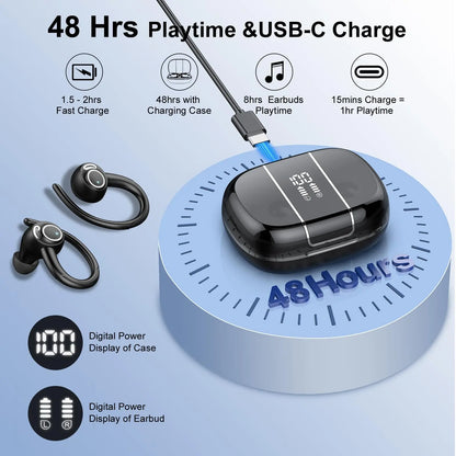 Headphones Wireless Earbuds Sport , 48H Wireless Earphones with HD Mic, IP7 Waterproof Earbud for Sports/Running/Workout.