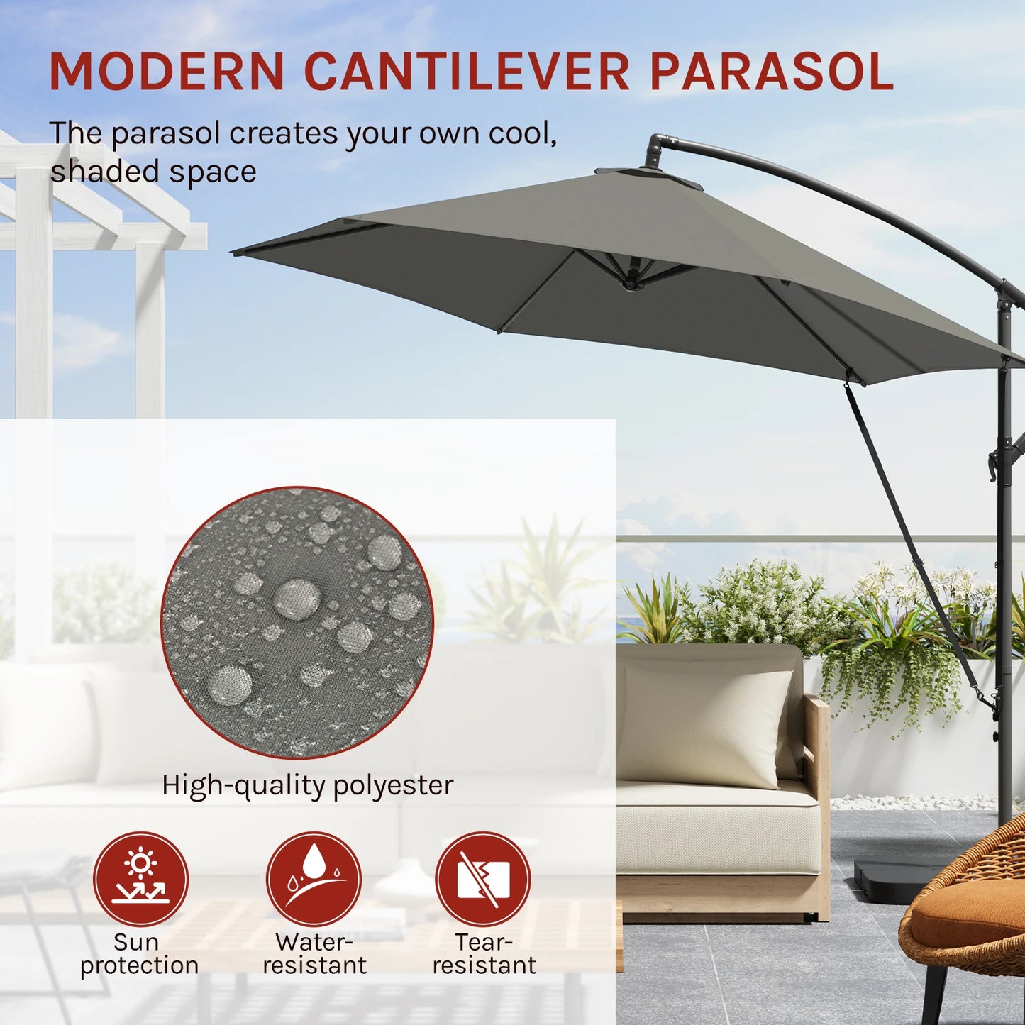 WOLTU Tilting Parasol Crank Garden Umbrella Waterproof UV Protection Beach Umbrella with Case for Balcony Patio Garden Outdoor