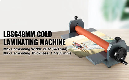 VEVOR 25.6"x1" Manual Cold Roll Laminator Machine Sheets Document Plasticizer Fits Poster Painting Photo Book Cover A3 A4 Paper