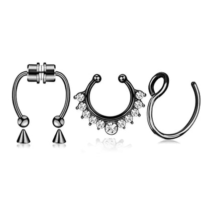3/24pcs Fashion 316L Stainless Steel Fake Magnetic Septum Nose Hoop Ring,Horseshoe Clip On Nose Ring No-Pierced Septum Ring