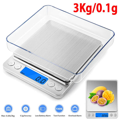 Digital Kitchen Scale 3000g/ 0.1g Small Jewelry Scale with LCD Display Food Scales Home Baking and Cooking Gram Scale