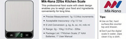 1pc Black Food Scale 10 Kilograms Digital Kitchen Scale Grams and Ounces 1g Precise Scale Easy to Clean Stainless Steel