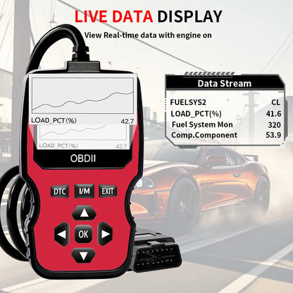 Obd2 Diagnostic Scanner Tools - Engine Fault Code Reader for All Cars in 1996 Years with Real-Time Data Flow, Battery Test and Erase Code