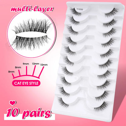 SHIDISHANPIN Cat Eye Lashes Soft Wispy Clear Band Lashes With Winged Ends For Extended Eye Look Natural Half EyelashesMakeup