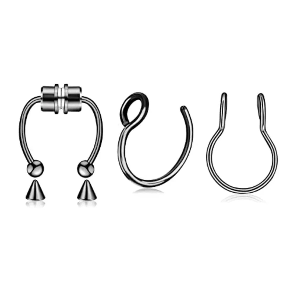 3/24pcs Fashion 316L Stainless Steel Fake Magnetic Septum Nose Hoop Ring,Horseshoe Clip On Nose Ring No-Pierced Septum Ring