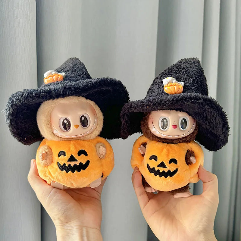 Hot Halloween Labubu Clothes Cute Pumpkin Bat Ghost 2-piece Outfit Mini Plush Doll Clothing Fashion Doll Accessories