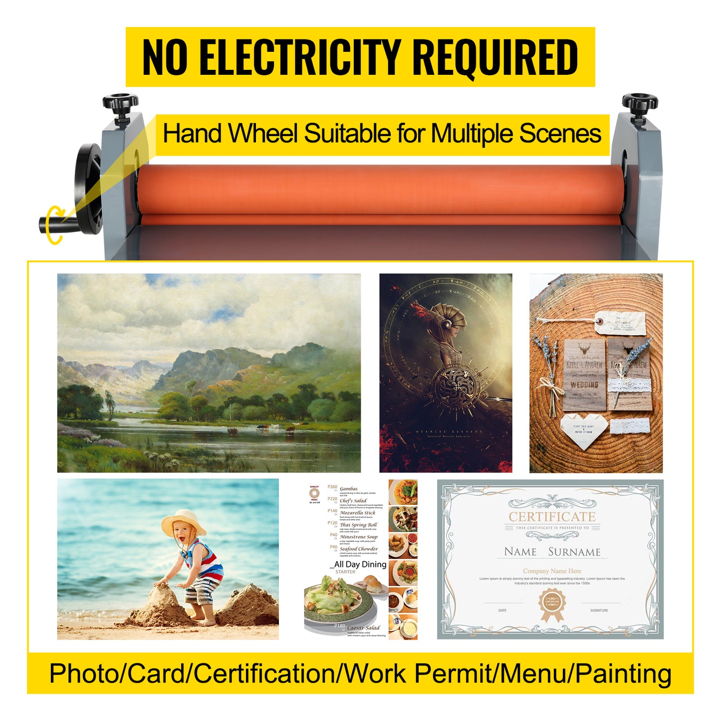 VEVOR 25.6"x1" Manual Cold Roll Laminator Machine Sheets Document Plasticizer Fits Poster Painting Photo Book Cover A3 A4 Paper