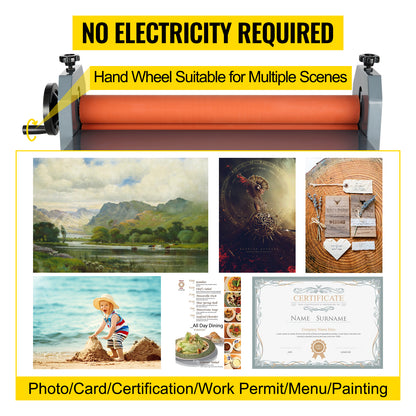 VEVOR 25.6"x1" Manual Cold Roll Laminator Machine Sheets Document Plasticizer Fits Poster Painting Photo Book Cover A3 A4 Paper